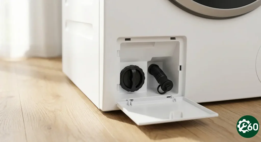 محل قرارگیری شلنگ تخلیه اضطراری و فیلتر ماشین لباسشویی